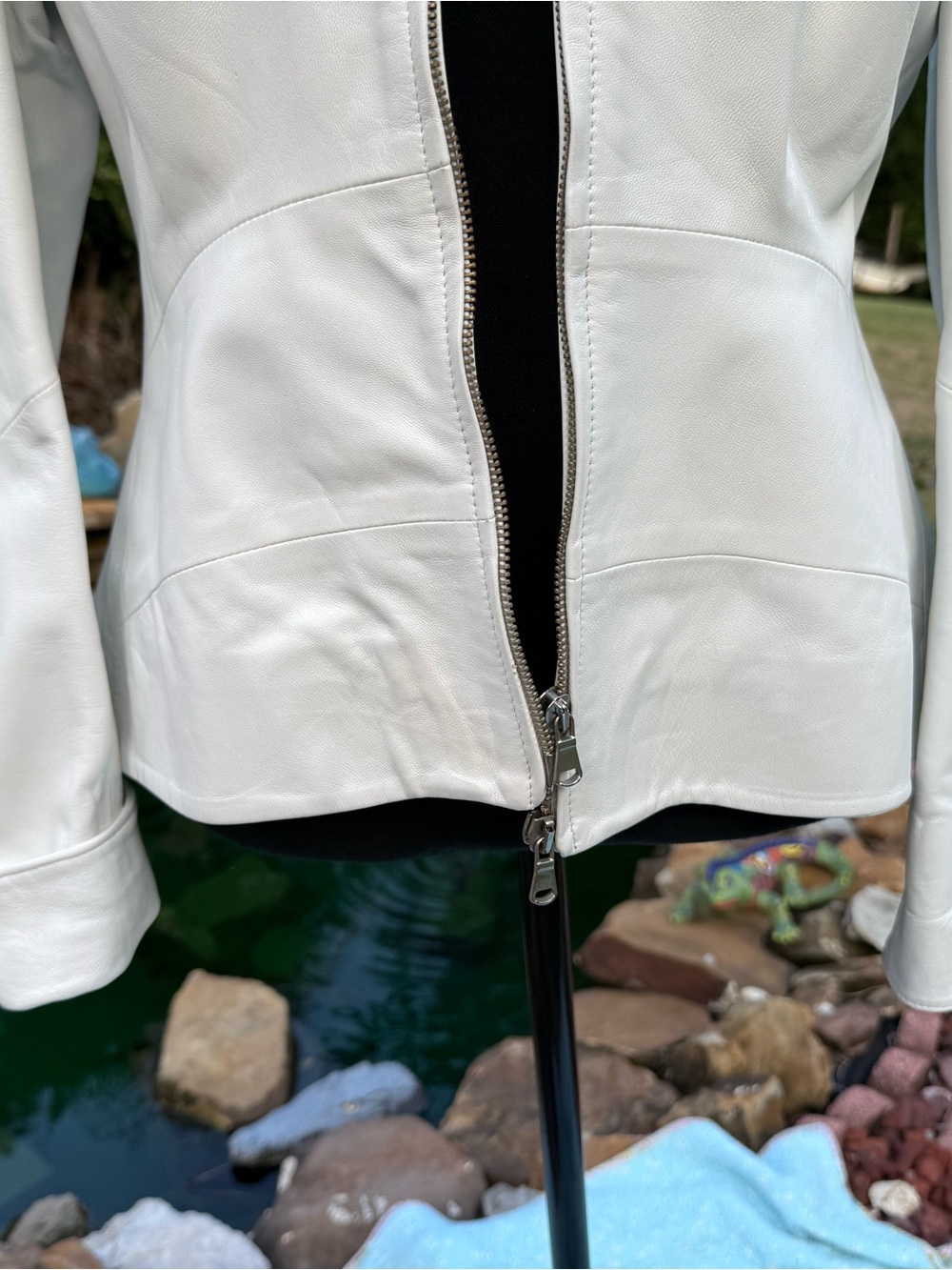 Vera Pelle White Women's Leather Zip Jacket - Picture 4 of 12
